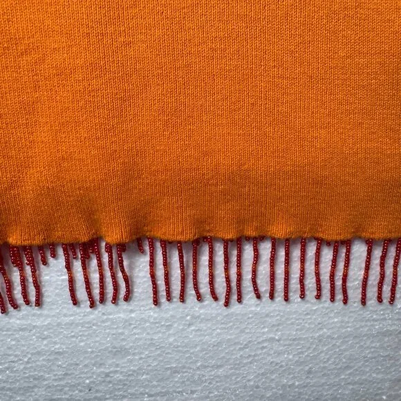 Anthropologie Womens Sz XL Orange Pink Beaded Fringe Top Y2K Vintage 3/4 Sleeve - Picture 8 of 11